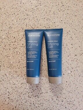 2 Blackstone Mens Grooming Strong Hold Styling Gel Sea + Surf 8 oz Each.